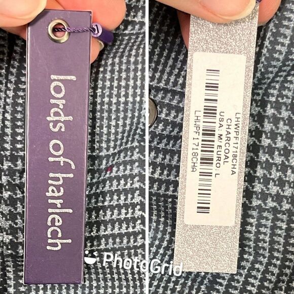 Lords of Harlech Gray Button Down Dress Shirt Mens Size Medium Glen Plaid - Picture 5 of 11